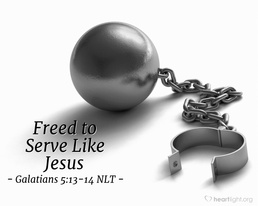 freedom to love others, freed to serve like Jesus
image: ball and chain with broken shackles