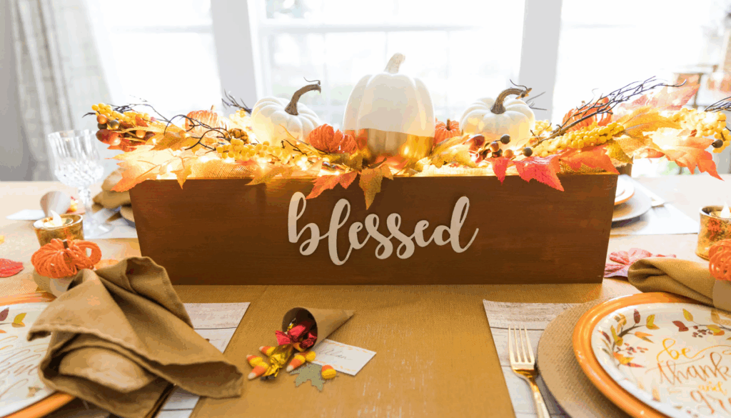 image: table setting with the words blessed and thankful